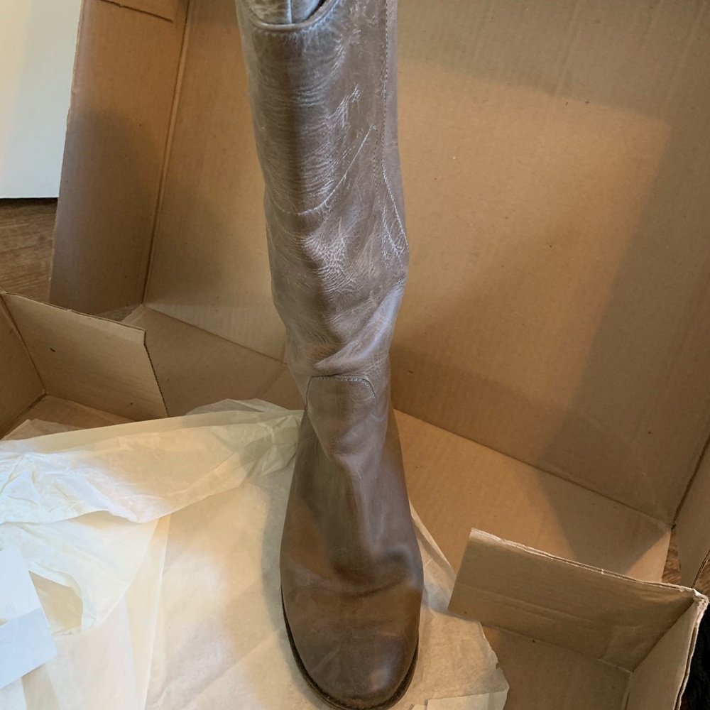 Frye Paige Tall Riding Boots Grey Leather